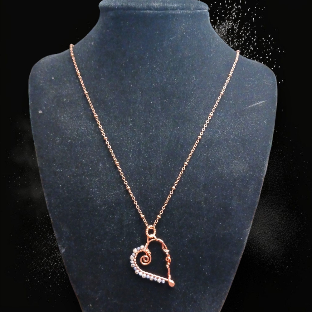 Artisan Copper Wire Heart Necklace – Labradorite & Sapphire Beads - Picture 3 of 6